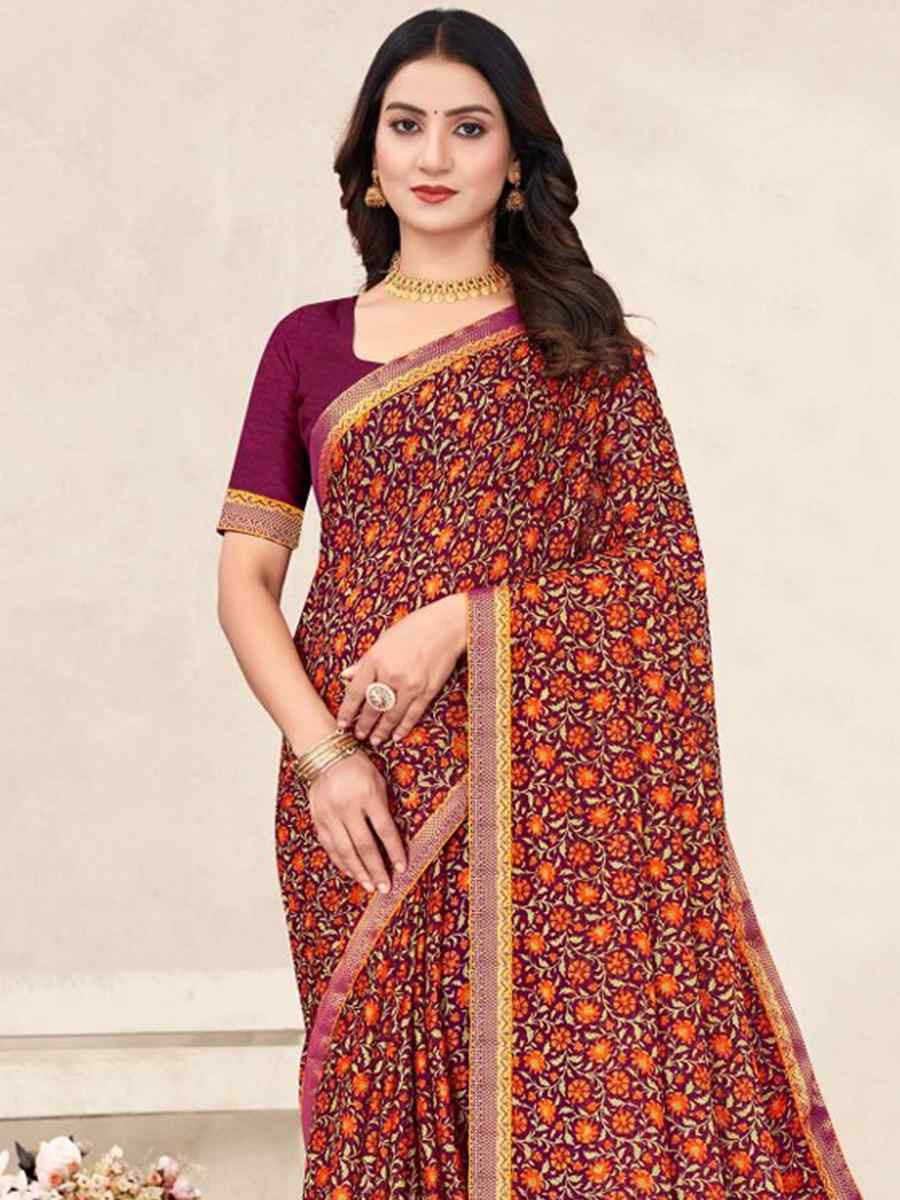 Multi Chiffon Printed Festival Wedding Fancy Classic Style Sarees