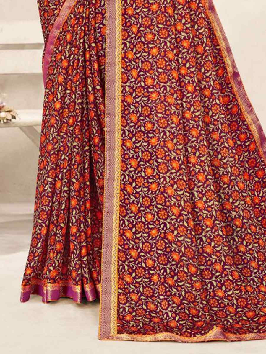 Multi Chiffon Printed Festival Wedding Fancy Classic Style Sarees