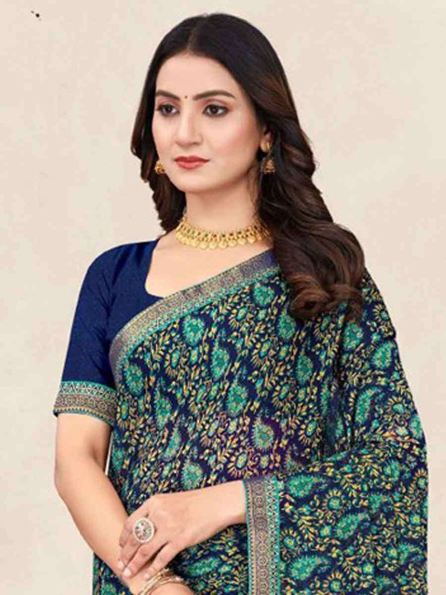 Multi Chiffon Printed Festival Wedding Fancy Classic Style Sarees