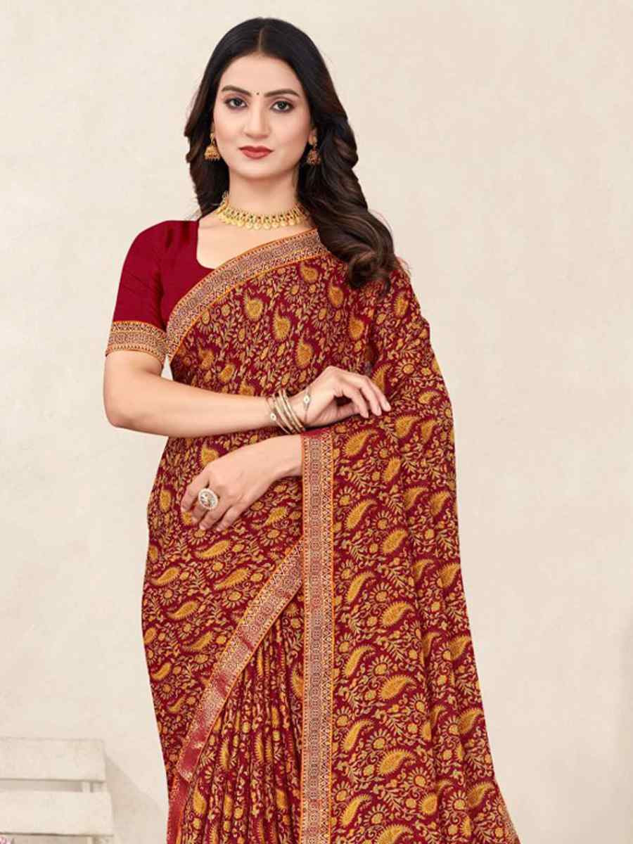 Multi Chiffon Printed Festival Wedding Fancy Classic Style Sarees