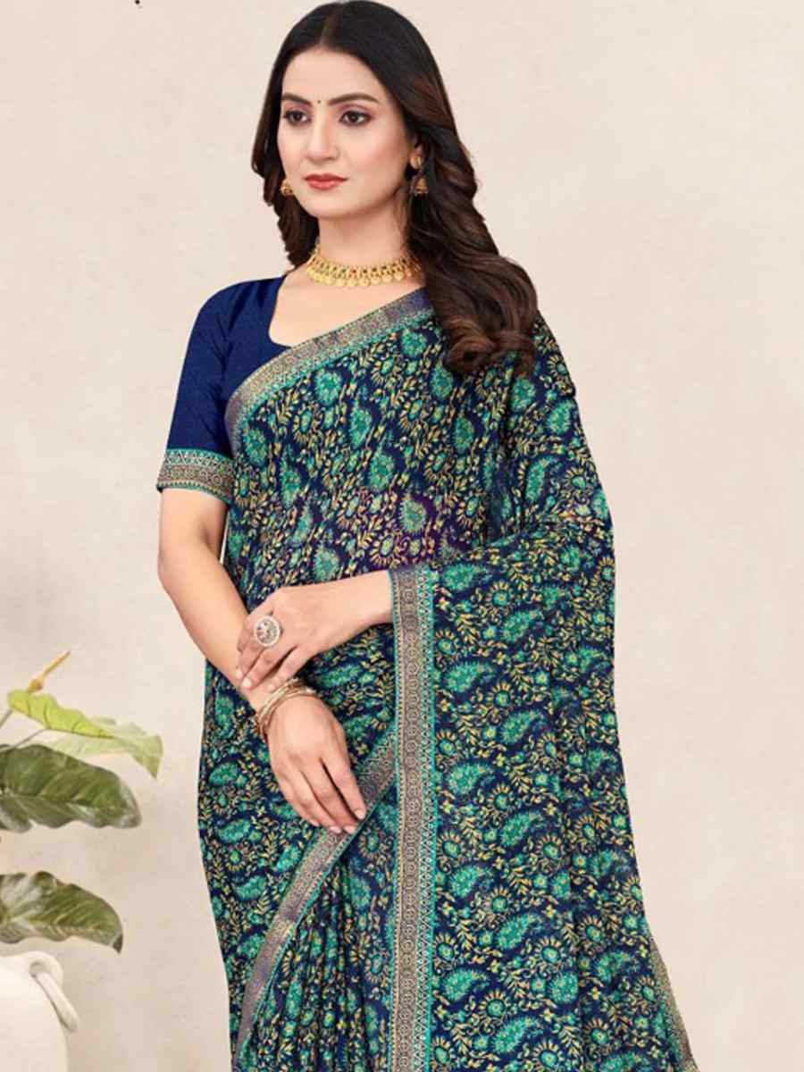 Multi Chiffon Printed Festival Wedding Fancy Classic Style Sarees