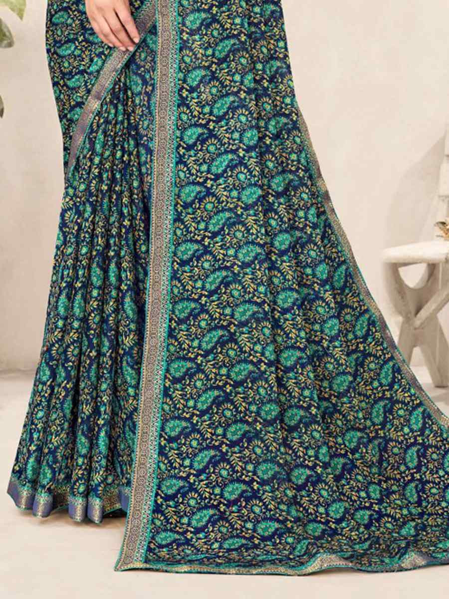 Multi Chiffon Printed Festival Wedding Fancy Classic Style Sarees