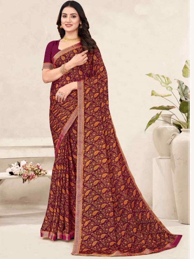 Image of Multi Chiffon Printed Festival Wedding Fancy Classic Style Sarees