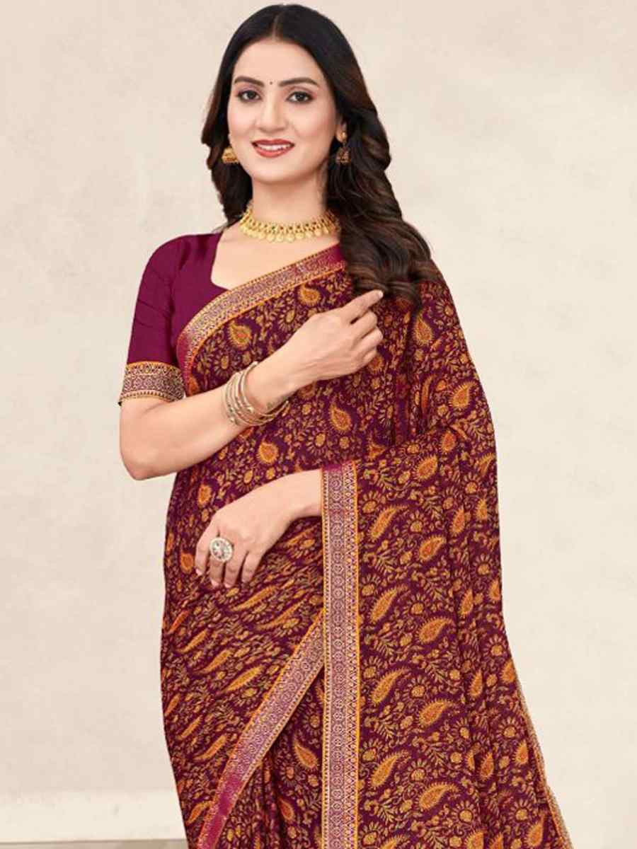 Multi Chiffon Printed Festival Wedding Fancy Classic Style Sarees