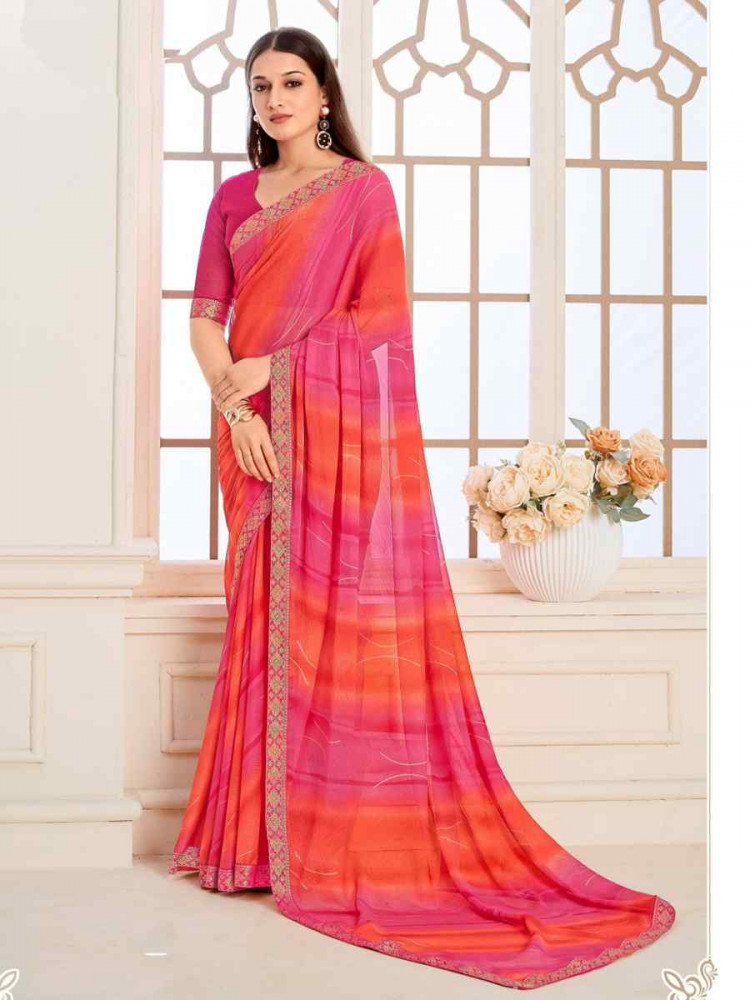 Image of Multi Chiffon Printed Festival Wedding Fancy Classic Style Sarees