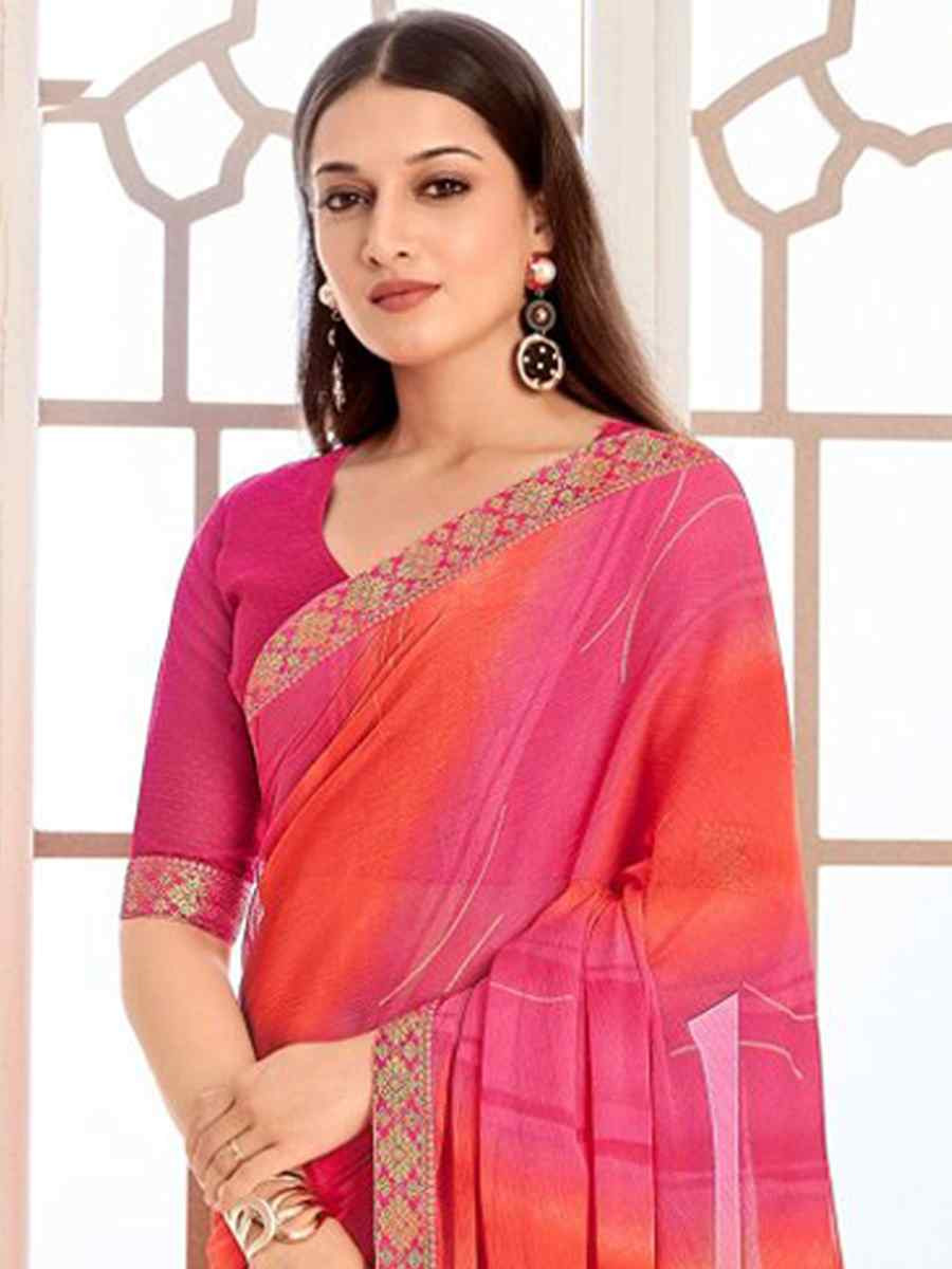 Multi Chiffon Printed Festival Wedding Fancy Classic Style Sarees