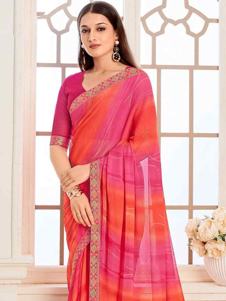 Multi Chiffon Printed Festival Wedding Fancy Classic Style Sarees