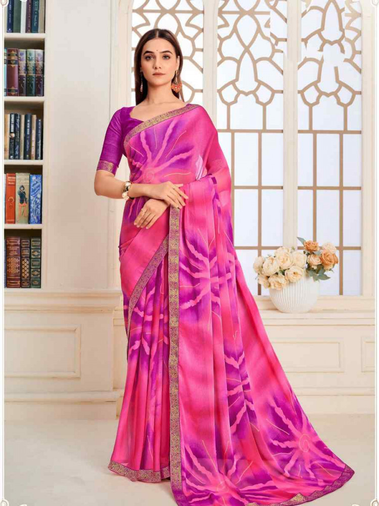 Image of Multi Chiffon Printed Festival Wedding Fancy Classic Style Sarees
