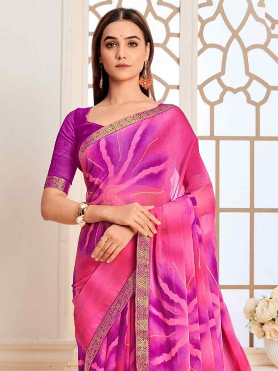 Multi Chiffon Printed Festival Wedding Fancy Classic Style Sarees
