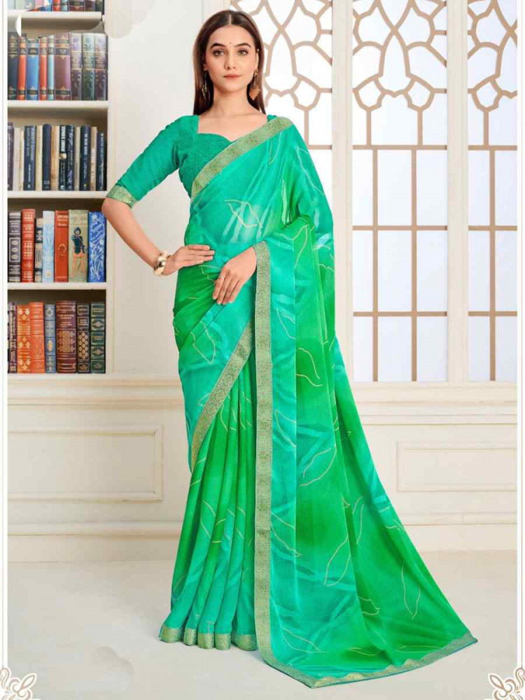 Image of Multi Chiffon Printed Festival Wedding Fancy Classic Style Sarees