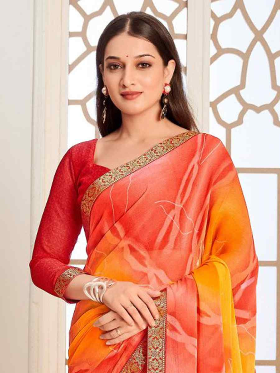 Multi Chiffon Printed Festival Wedding Fancy Classic Style Sarees