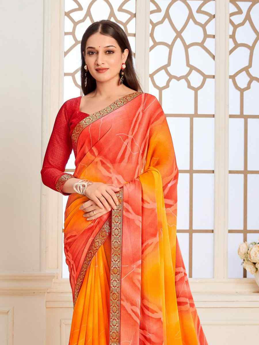 Multi Chiffon Printed Festival Wedding Fancy Classic Style Sarees