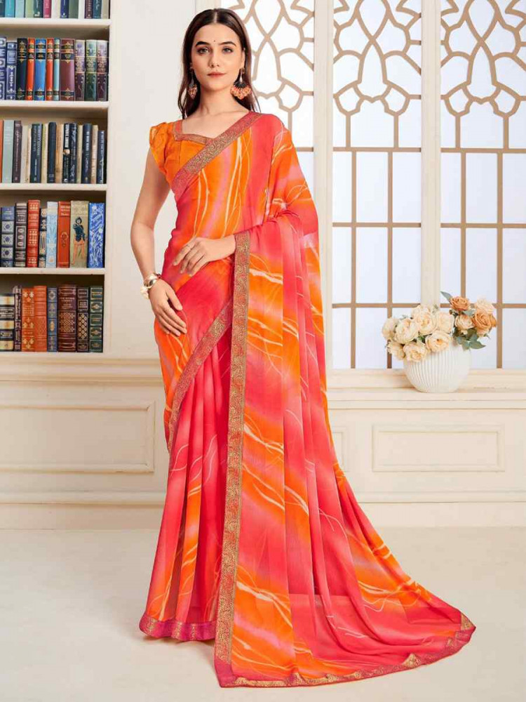 Image of Multi Chiffon Printed Festival Wedding Fancy Classic Style Sarees