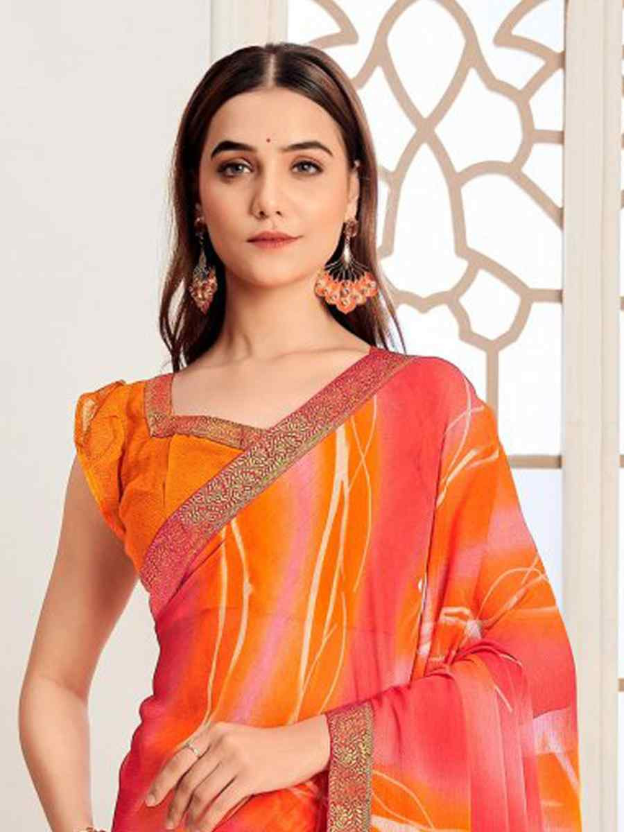 Multi Chiffon Printed Festival Wedding Fancy Classic Style Sarees