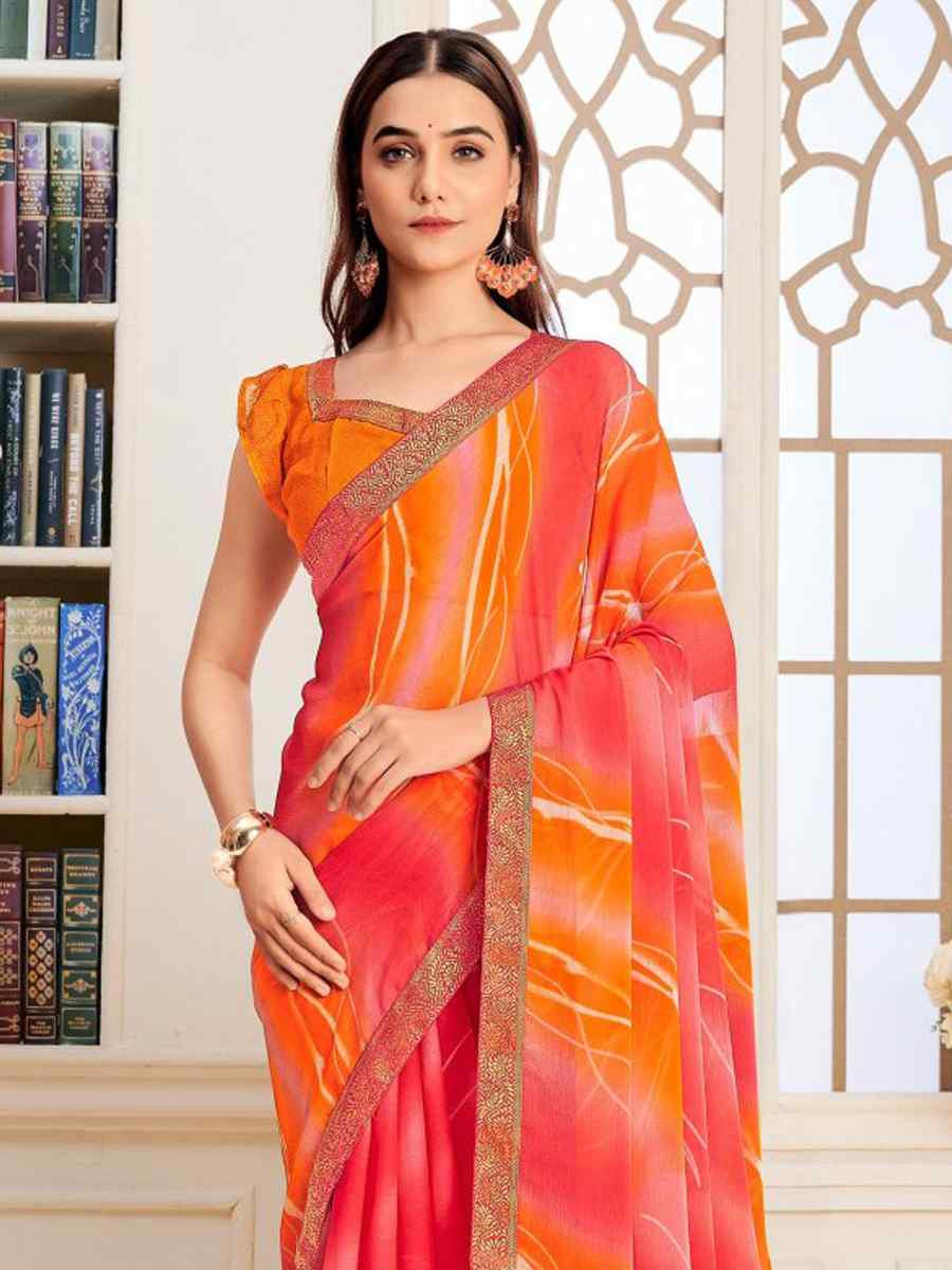 Multi Chiffon Printed Festival Wedding Fancy Classic Style Sarees