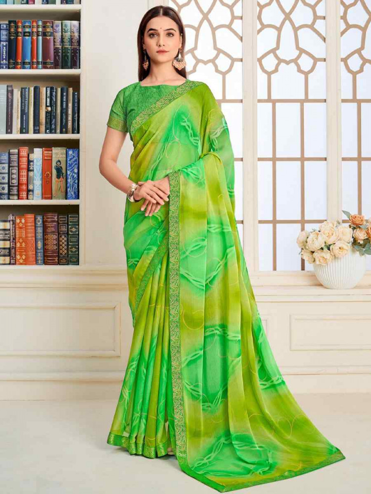 Image of Multi Chiffon Printed Festival Wedding Fancy Classic Style Sarees