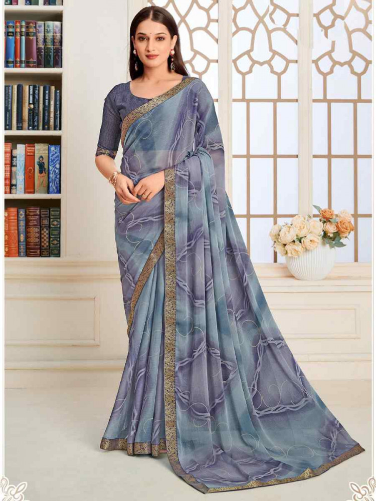 Image of Multi Chiffon Printed Festival Wedding Fancy Classic Style Sarees