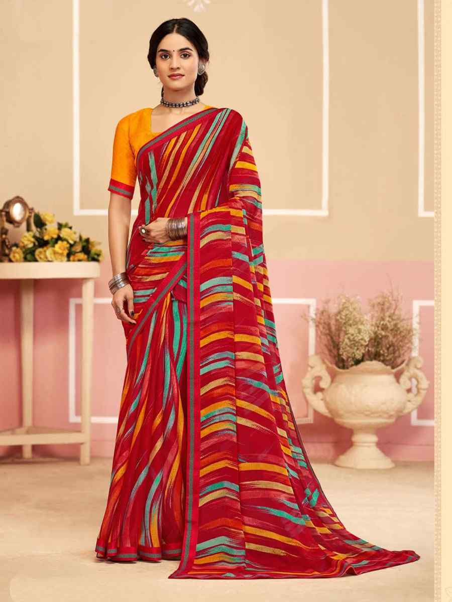Multi Chiffon Printed Festival Wedding Fancy Classic Style Sarees