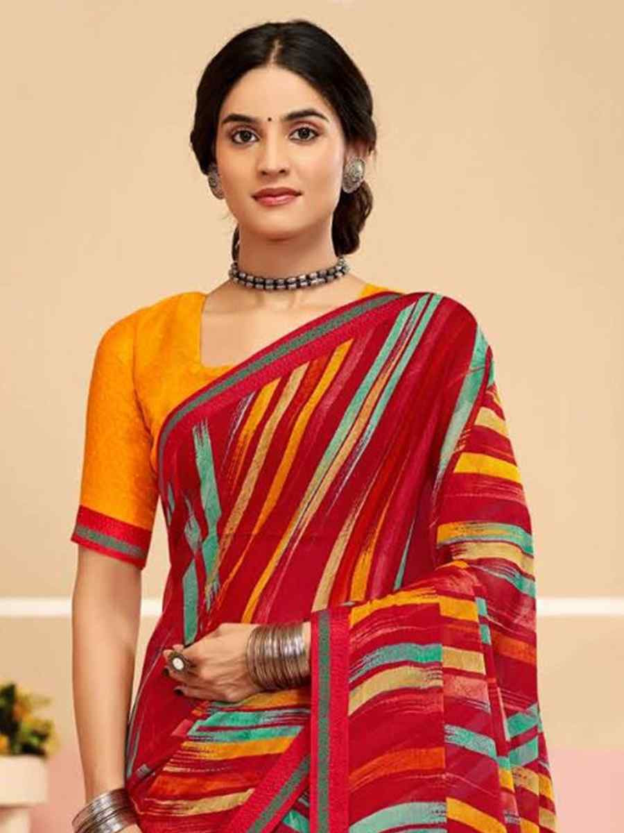 Multi Chiffon Printed Festival Wedding Fancy Classic Style Sarees