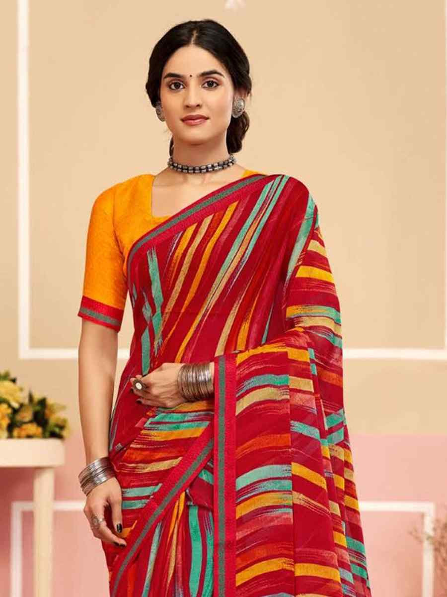 Multi Chiffon Printed Festival Wedding Fancy Classic Style Sarees