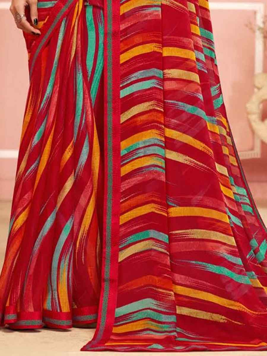 Multi Chiffon Printed Festival Wedding Fancy Classic Style Sarees