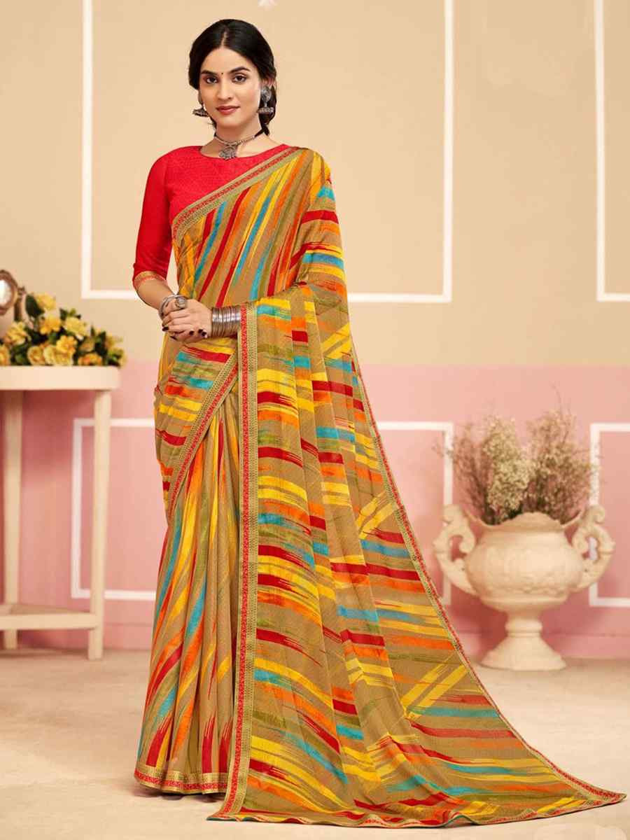 Multi Chiffon Printed Festival Wedding Fancy Classic Style Sarees