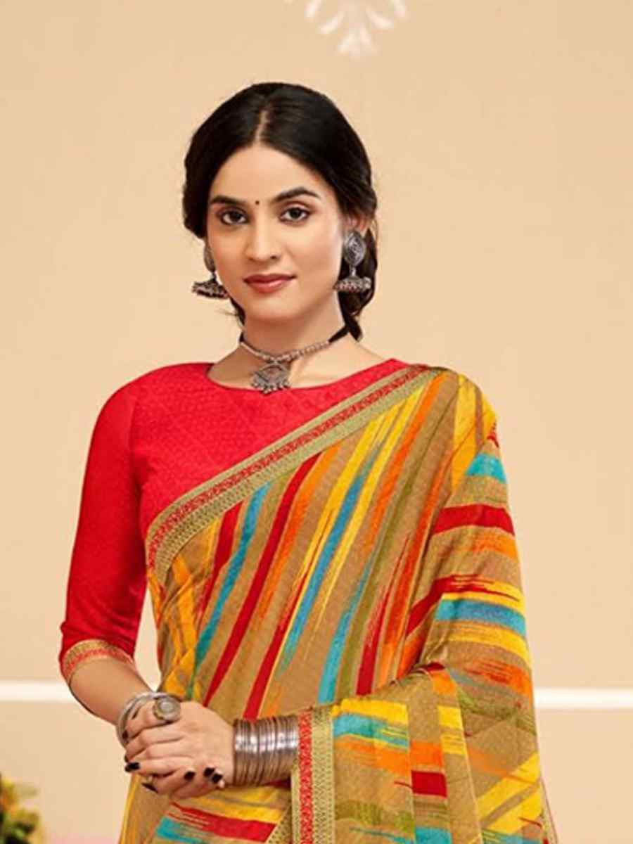 Multi Chiffon Printed Festival Wedding Fancy Classic Style Sarees