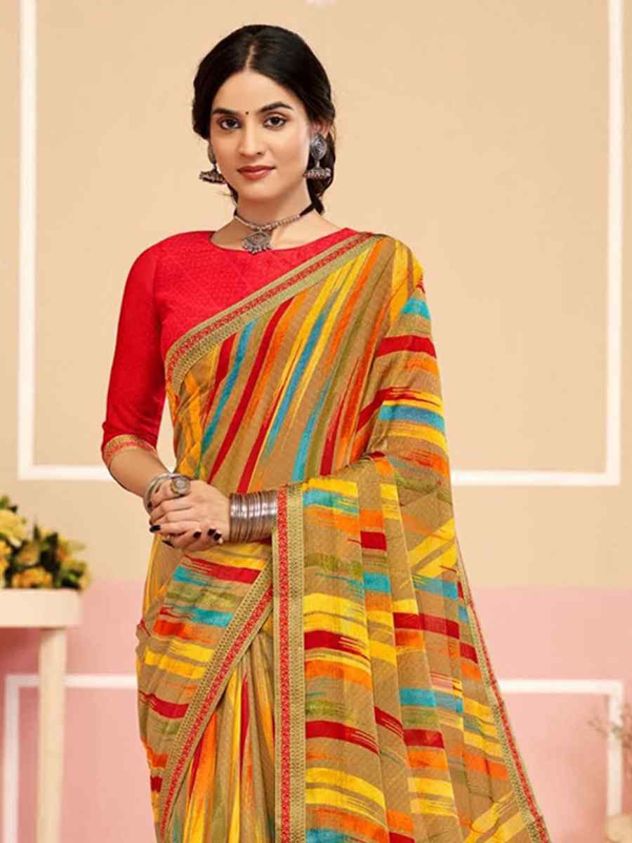 Multi Chiffon Printed Festival Wedding Fancy Classic Style Sarees