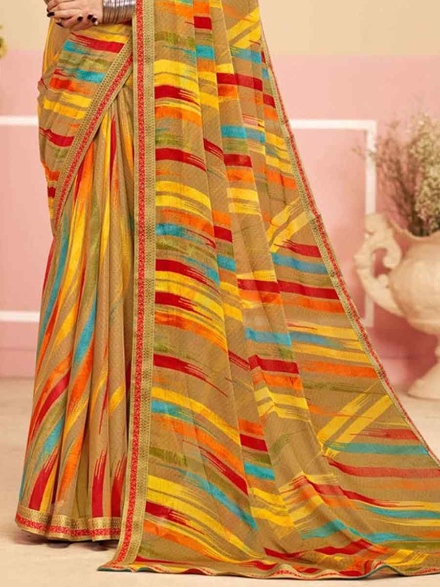 Multi Chiffon Printed Festival Wedding Fancy Classic Style Sarees