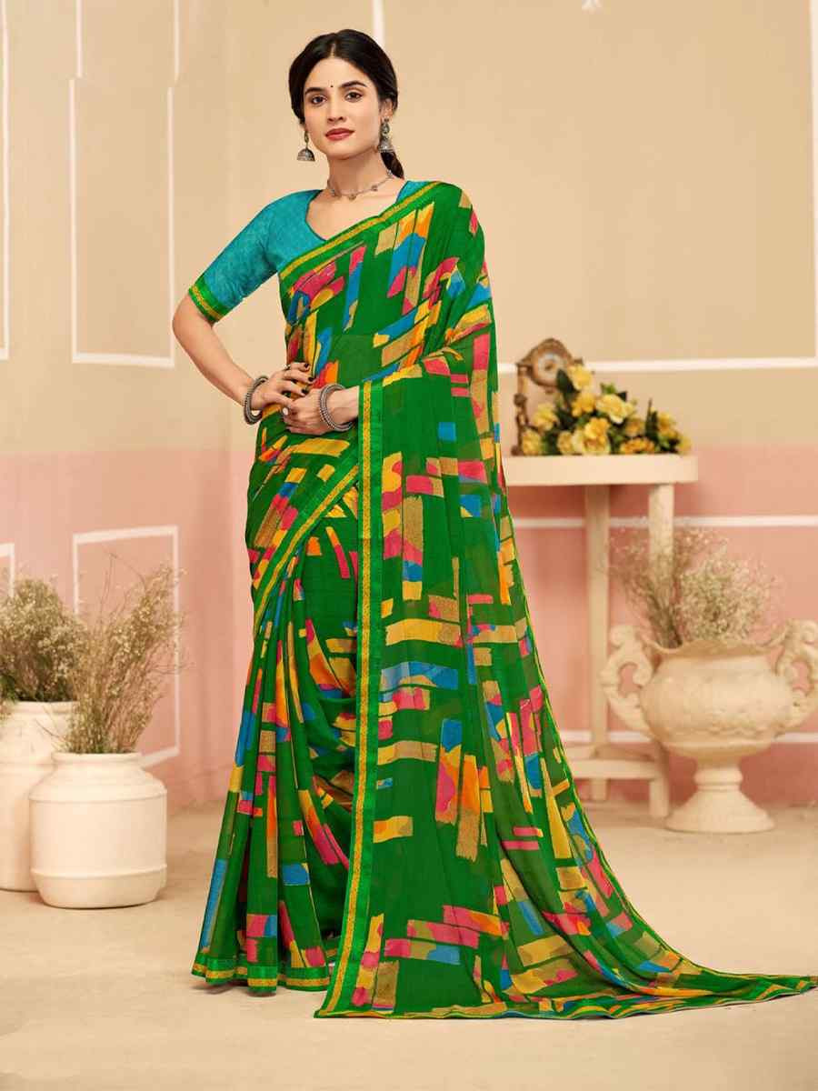 Multi Chiffon Printed Festival Wedding Fancy Classic Style Sarees