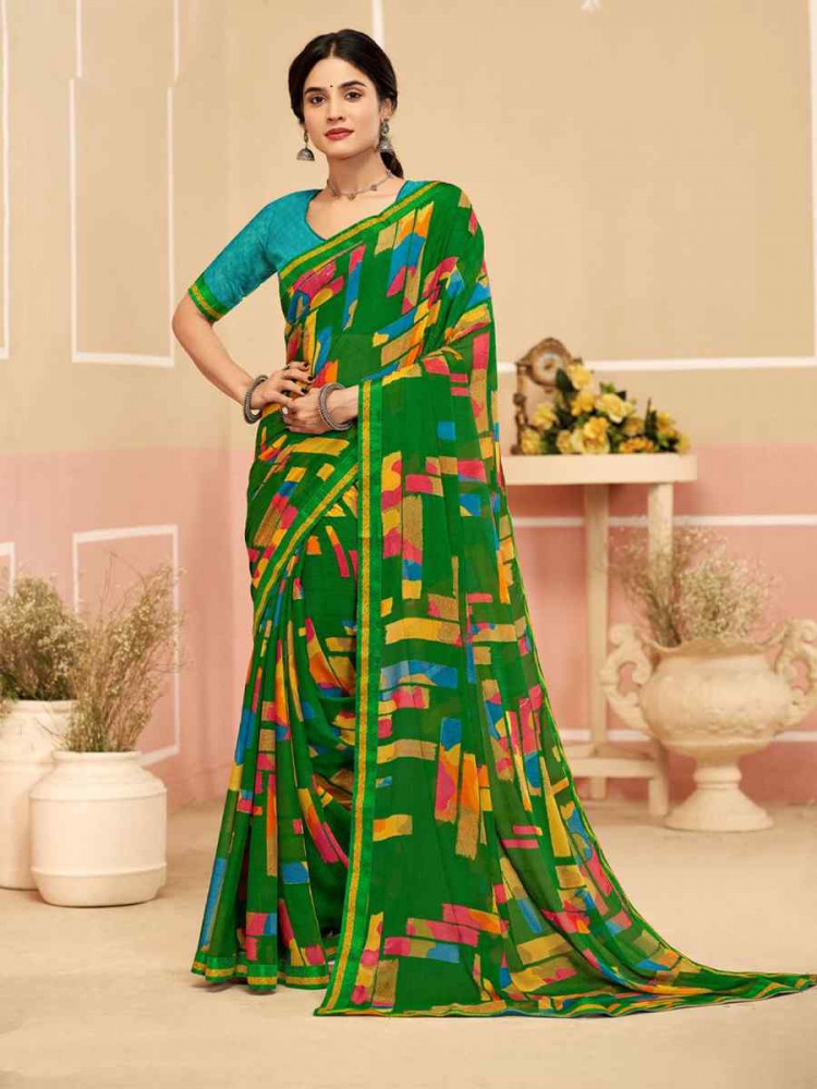 Image of Multi Chiffon Printed Festival Wedding Fancy Classic Style Sarees