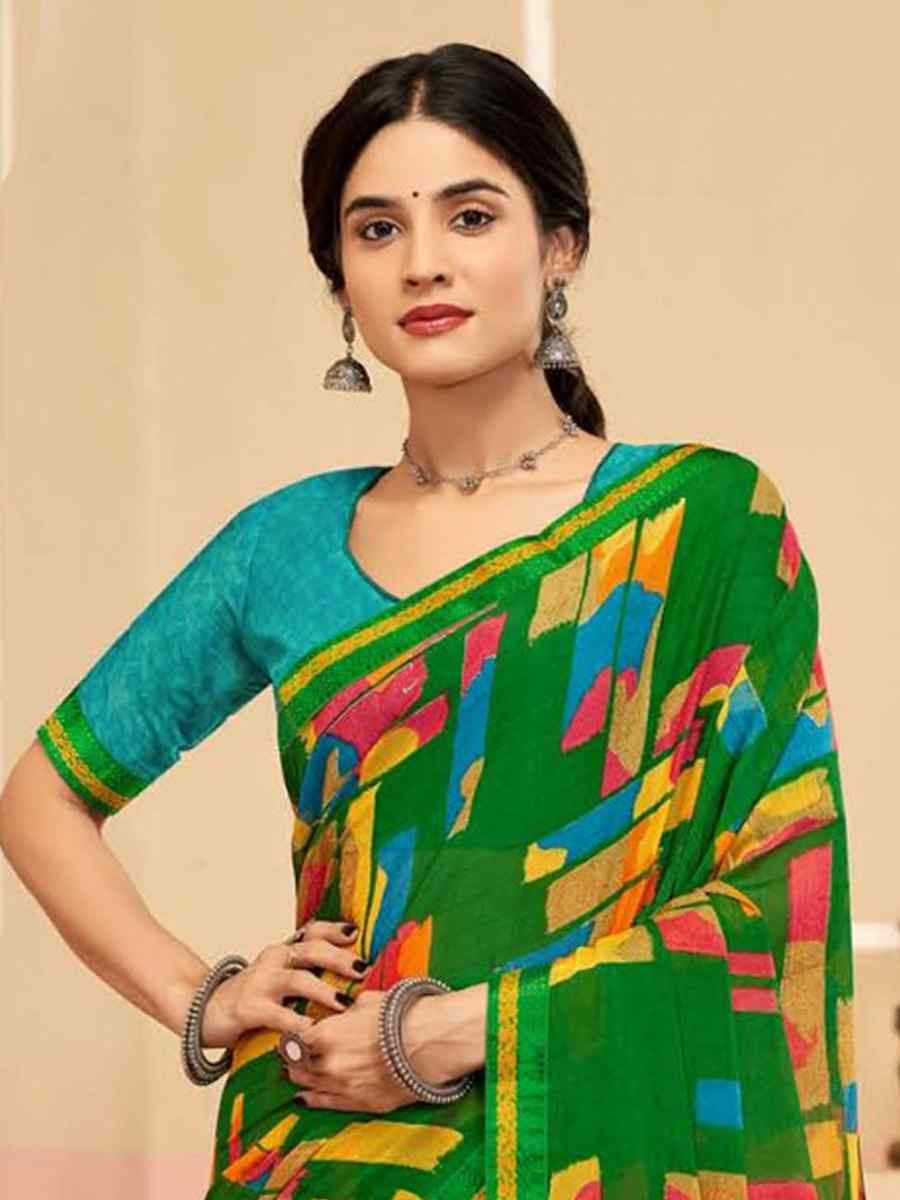 Multi Chiffon Printed Festival Wedding Fancy Classic Style Sarees