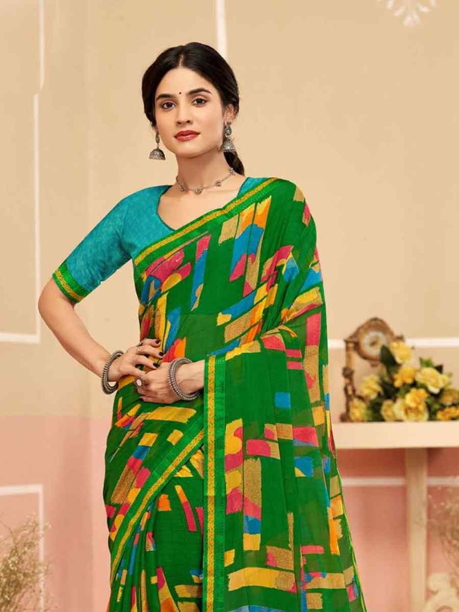 Multi Chiffon Printed Festival Wedding Fancy Classic Style Sarees