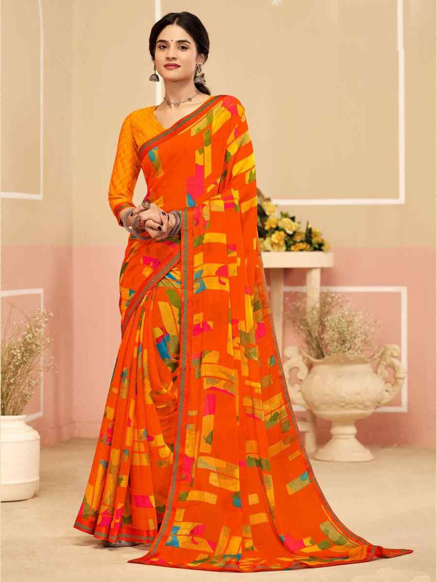 Multi Chiffon Printed Festival Wedding Fancy Classic Style Sarees