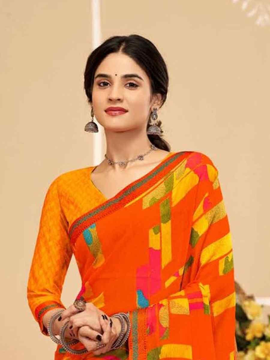 Multi Chiffon Printed Festival Wedding Fancy Classic Style Sarees