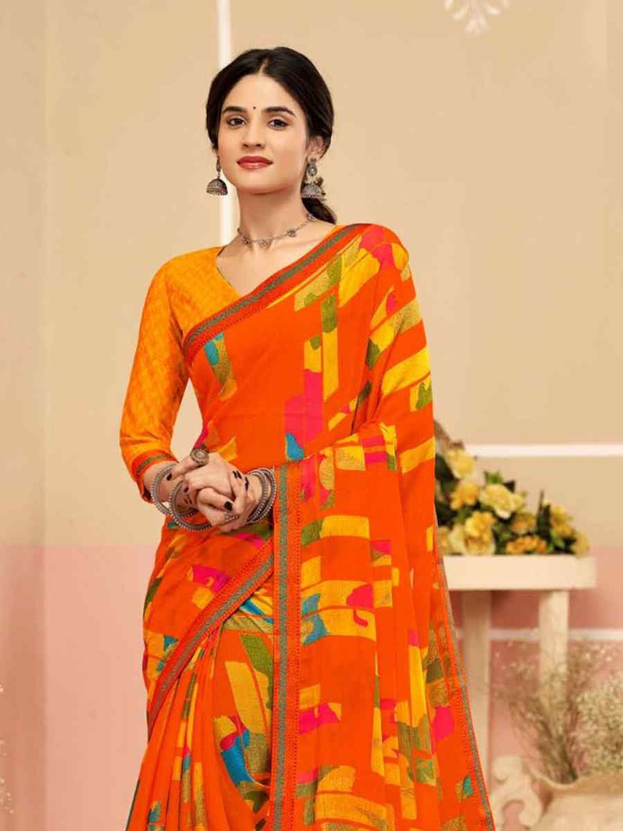 Multi Chiffon Printed Festival Wedding Fancy Classic Style Sarees