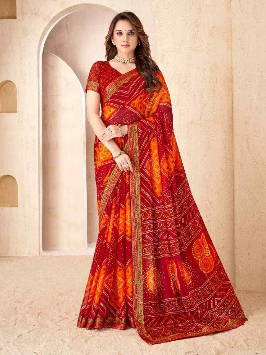Multi Chiffon Printed Festival Wedding Fancy Heavy Border Saree