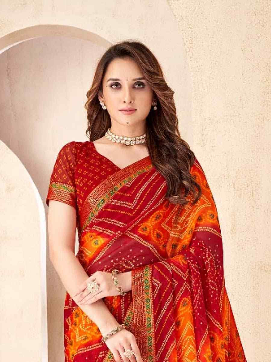 Multi Chiffon Printed Festival Wedding Fancy Heavy Border Saree