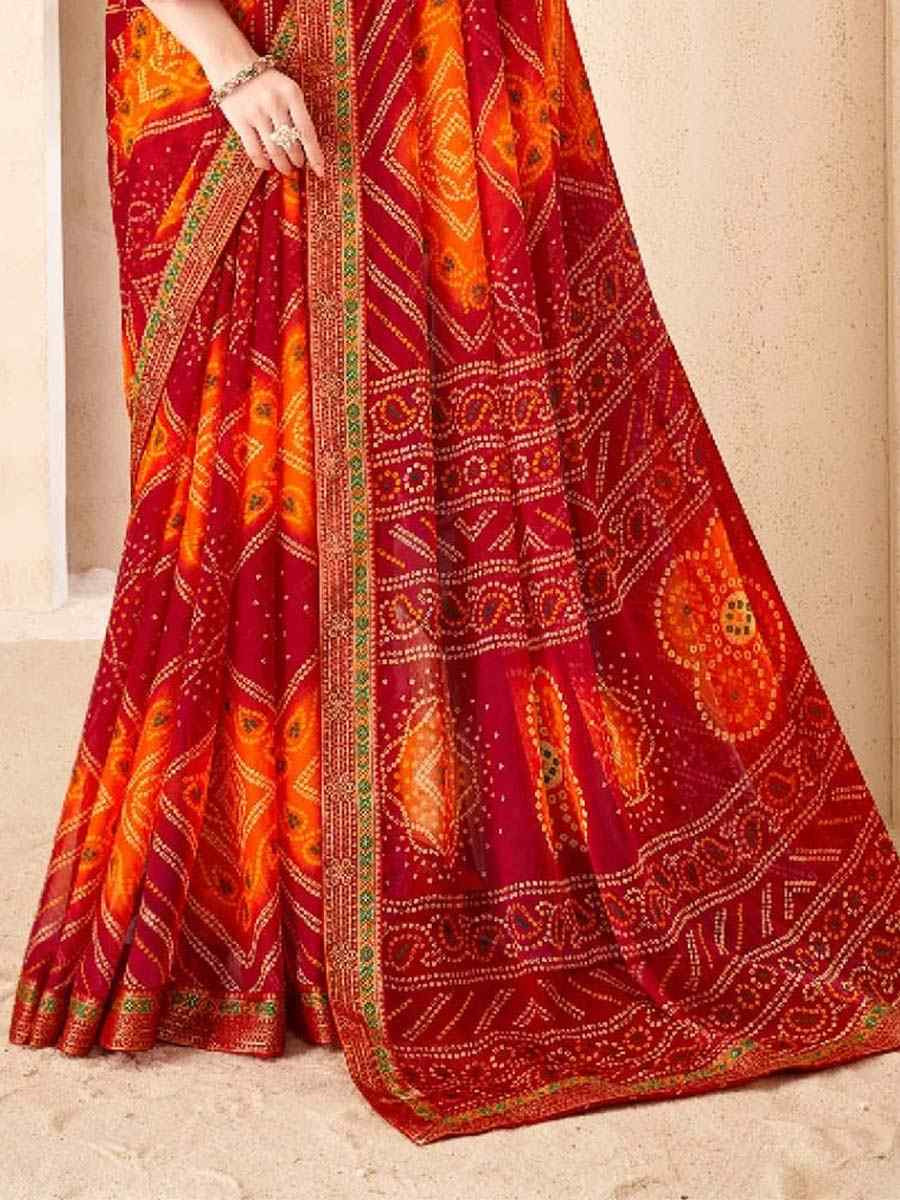 Multi Chiffon Printed Festival Wedding Fancy Heavy Border Saree