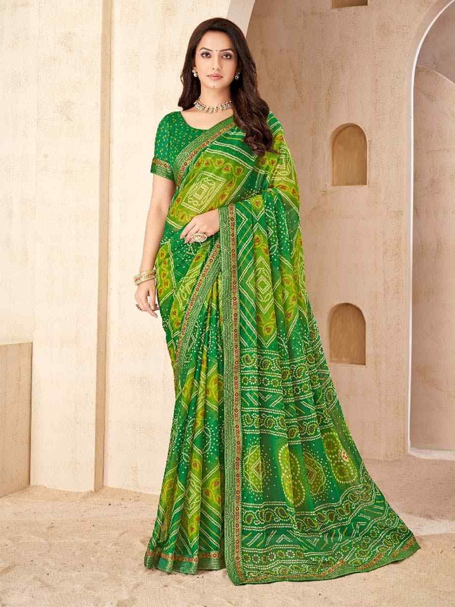 Multi Chiffon Printed Festival Wedding Fancy Heavy Border Saree