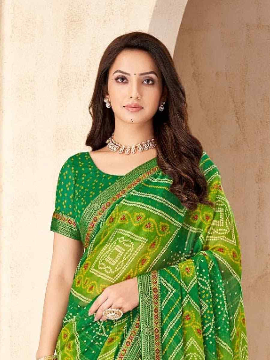 Multi Chiffon Printed Festival Wedding Fancy Heavy Border Saree