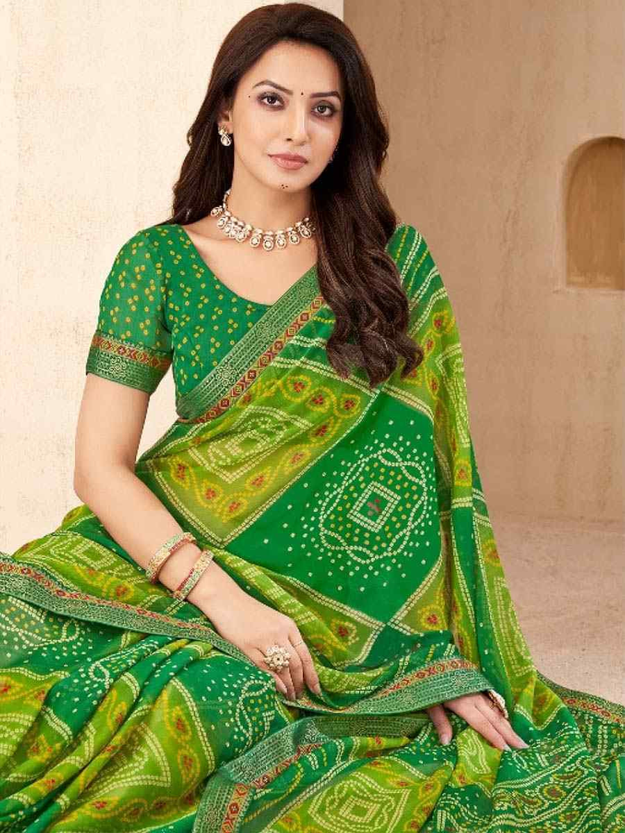 Multi Chiffon Printed Festival Wedding Fancy Heavy Border Saree