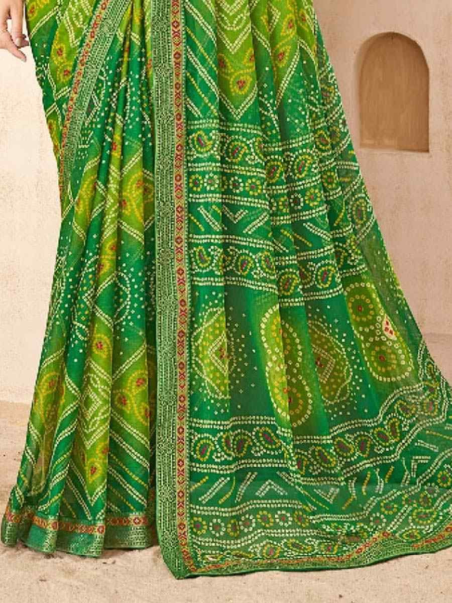 Multi Chiffon Printed Festival Wedding Fancy Heavy Border Saree