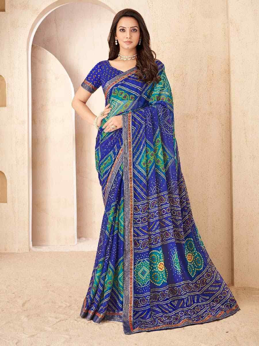 Multi Chiffon Printed Festival Wedding Fancy Heavy Border Saree