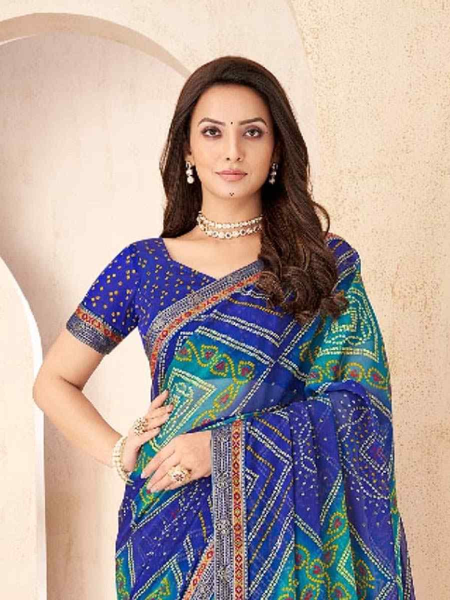 Multi Chiffon Printed Festival Wedding Fancy Heavy Border Saree