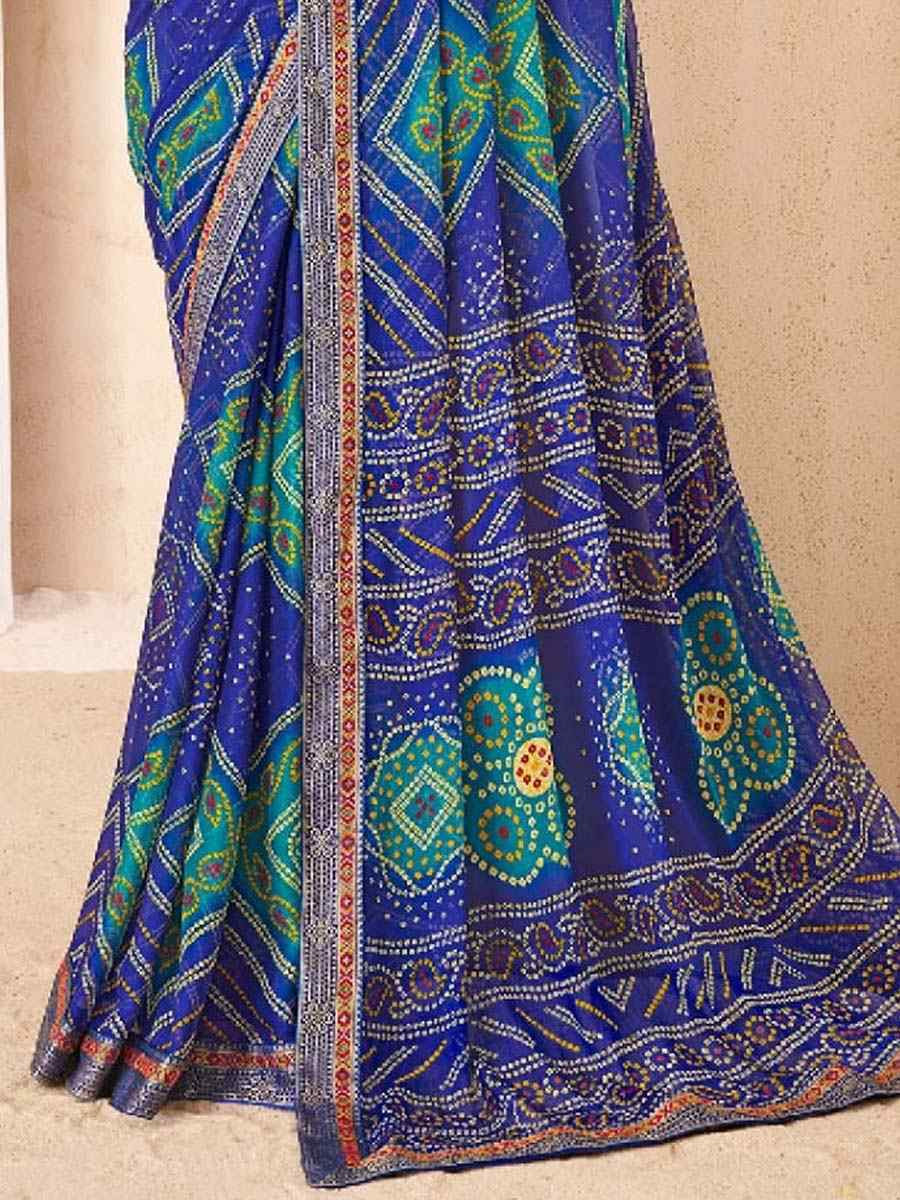 Multi Chiffon Printed Festival Wedding Fancy Heavy Border Saree