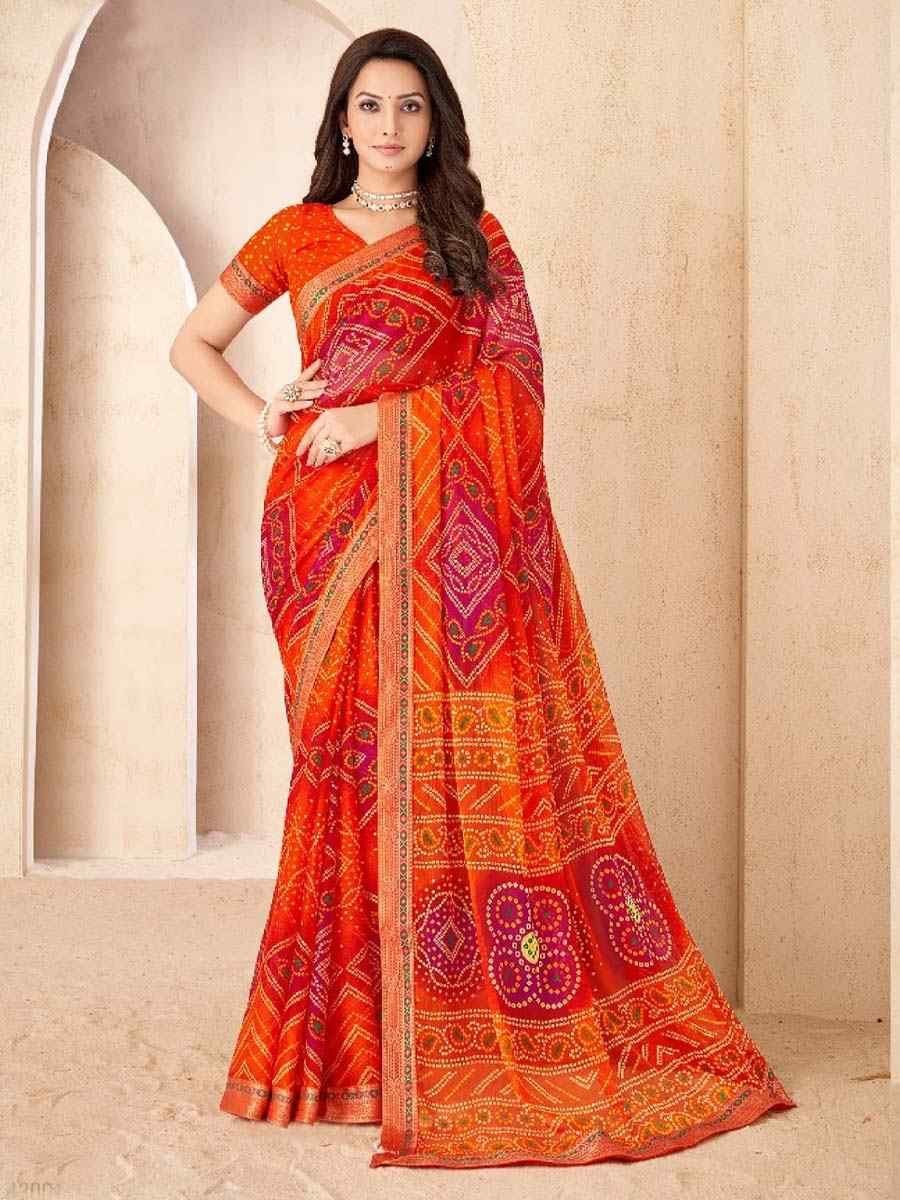 Multi Chiffon Printed Festival Wedding Fancy Heavy Border Saree