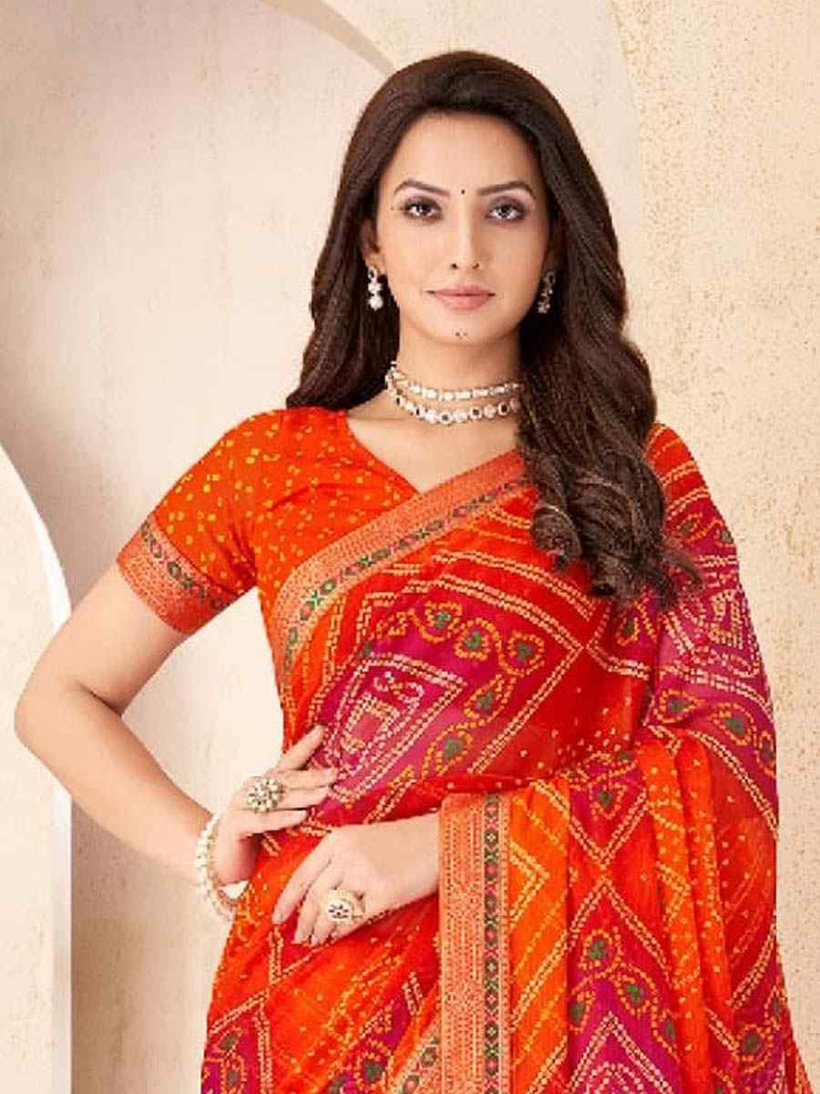 Multi Chiffon Printed Festival Wedding Fancy Heavy Border Saree