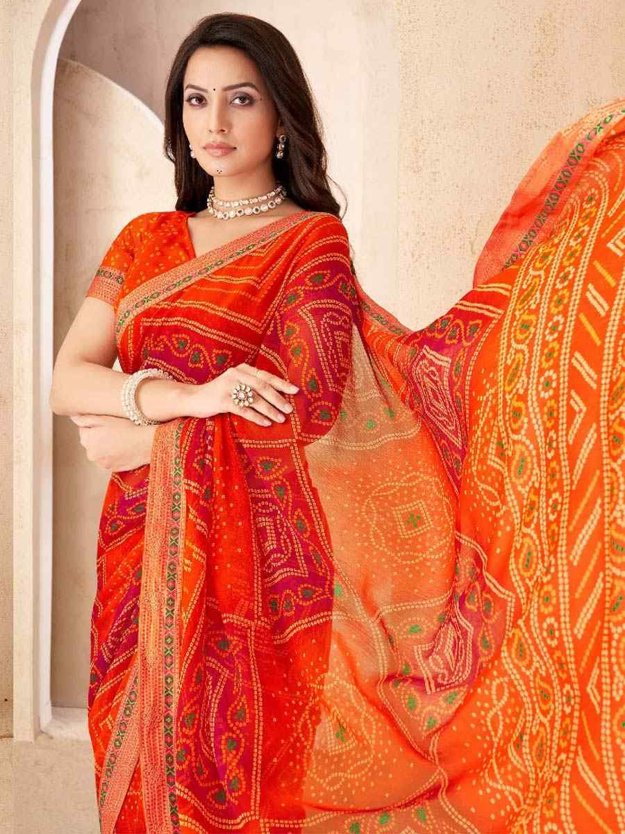 Multi Chiffon Printed Festival Wedding Fancy Heavy Border Saree