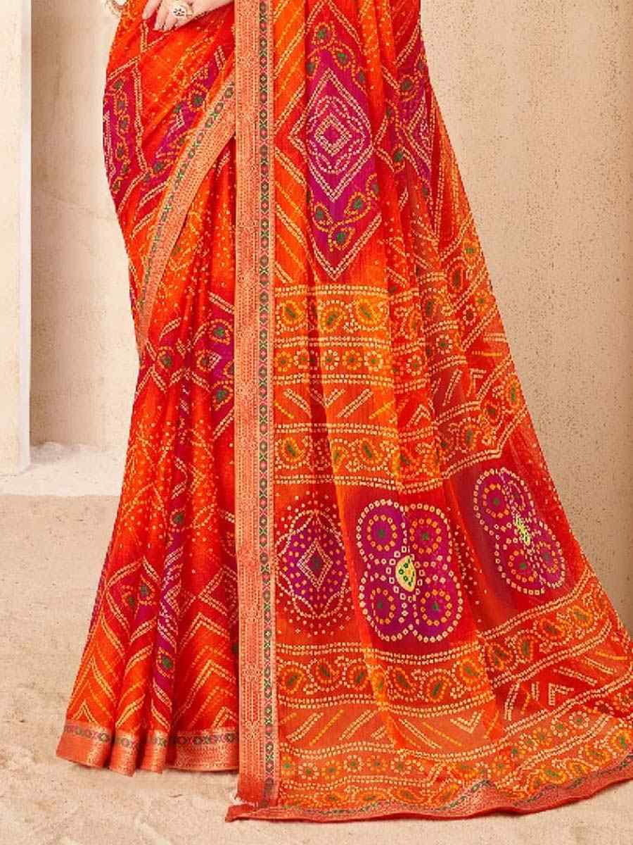 Multi Chiffon Printed Festival Wedding Fancy Heavy Border Saree